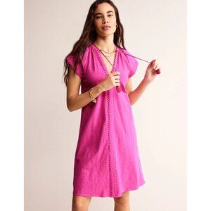 EUC Boden Millie Pom cotton pink pullover dress women's size US 2R